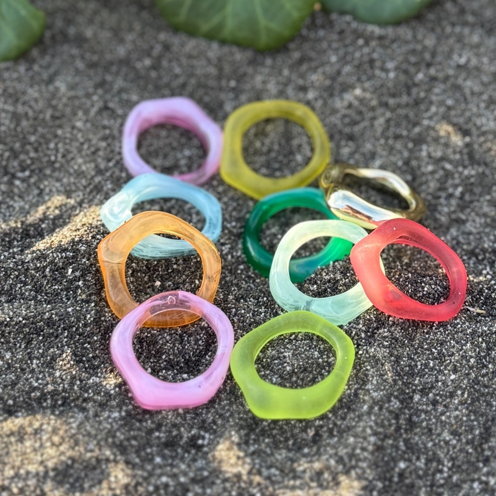Set of 10 Multi-Color Abstract Stacking Resin Rings